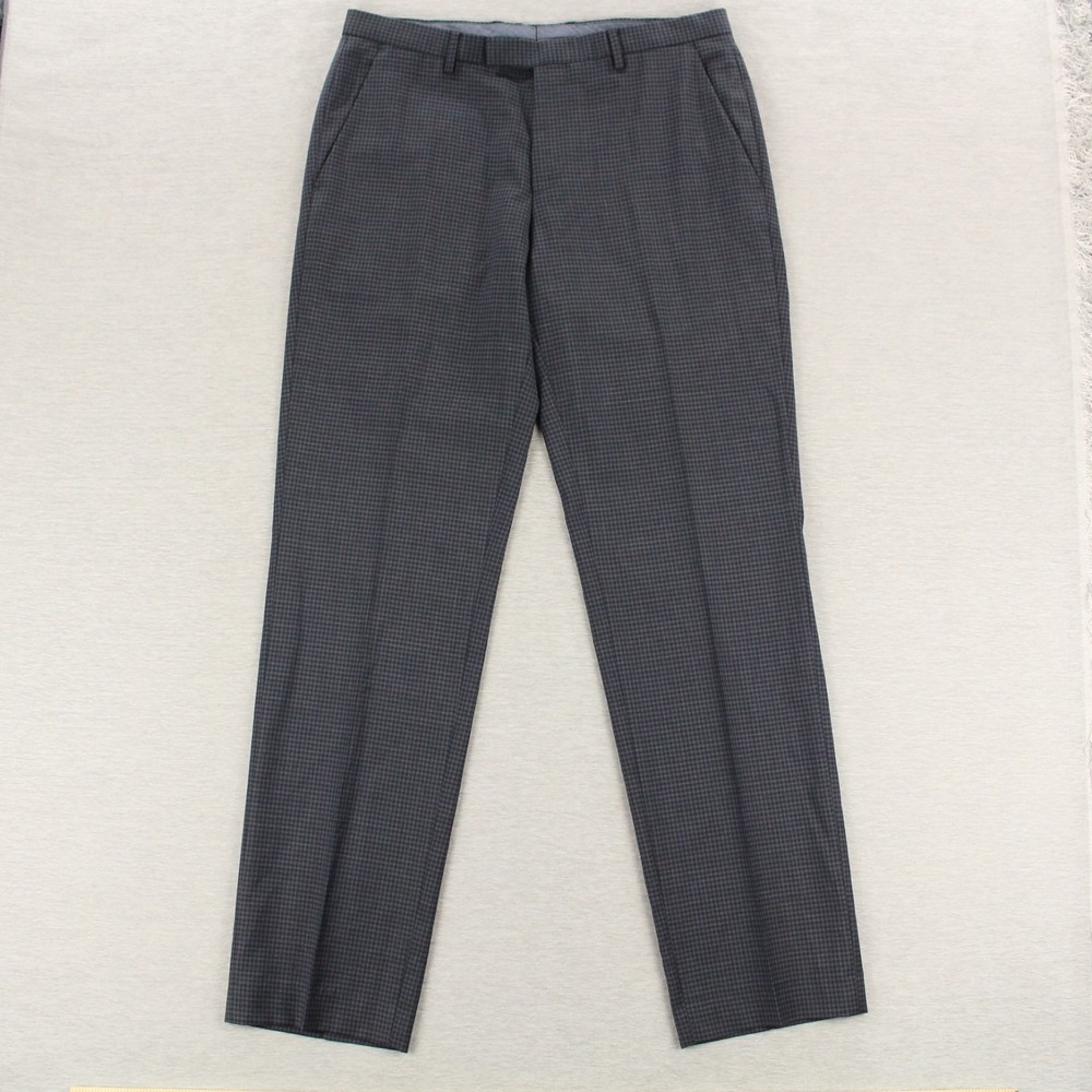 Hugo Boss Wool Dress Pants Mens Size 32R (32x32) Black Gray Plaid